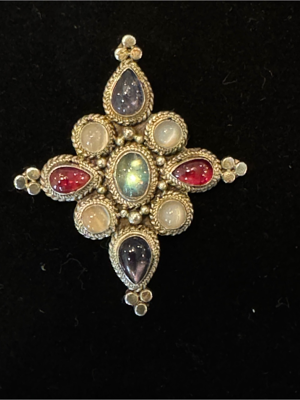 Vintage Rare Sterling Silver Multi-Gemstone Star Pendant/Pin - Red, White & Blue - Picture 4 of 8